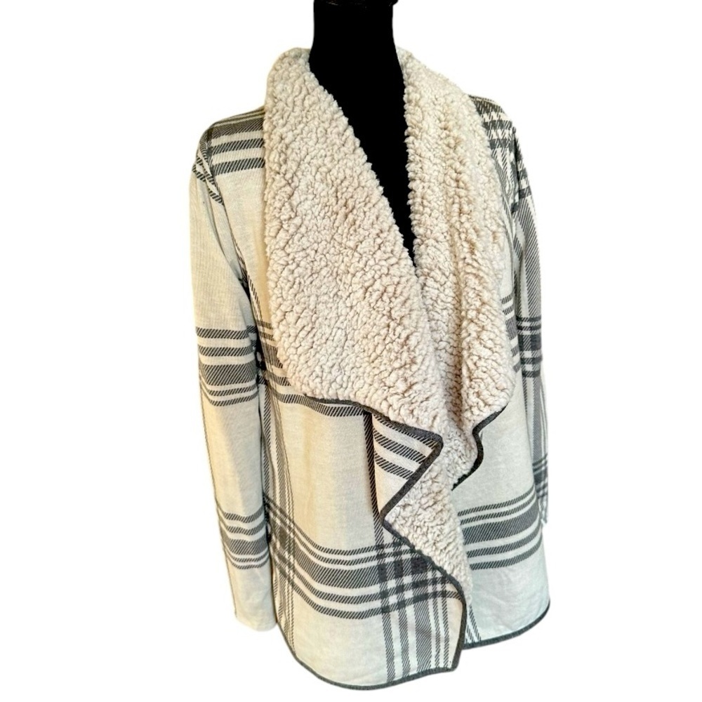Thread & Supply Plaid Cardigan with Cream Sherpa Collar